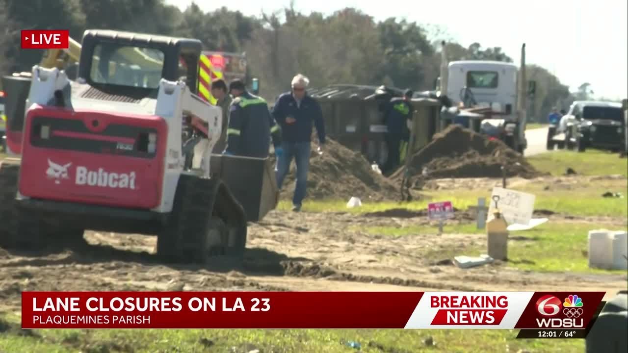 LA 23 in Plaquemines Parish closed due to crash with fuel spill