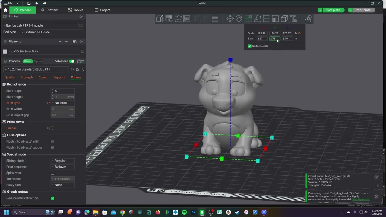 Как изменить размер/масштаб STL/3D-МОДЕЛИ в Bambu Studio для P1P/X1C