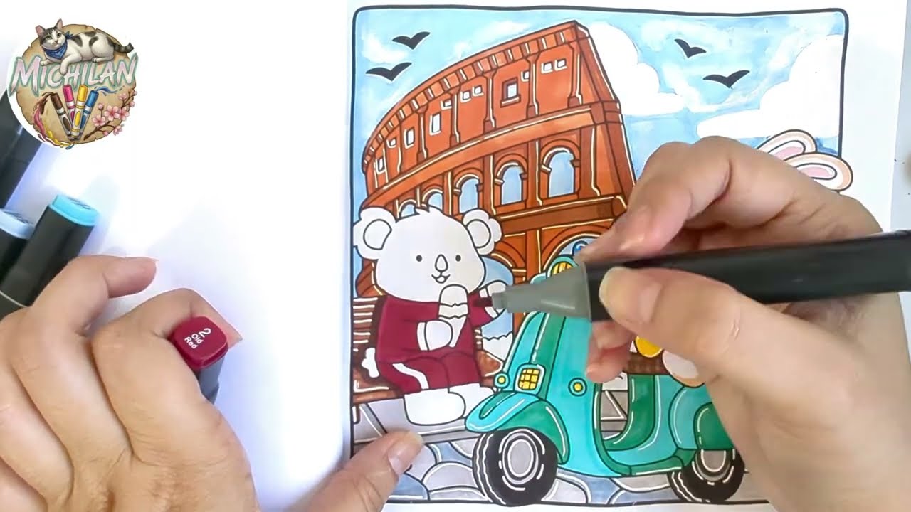 Satisfying Cozy Travel Page with Markers  Coloring | ASMR & Calm