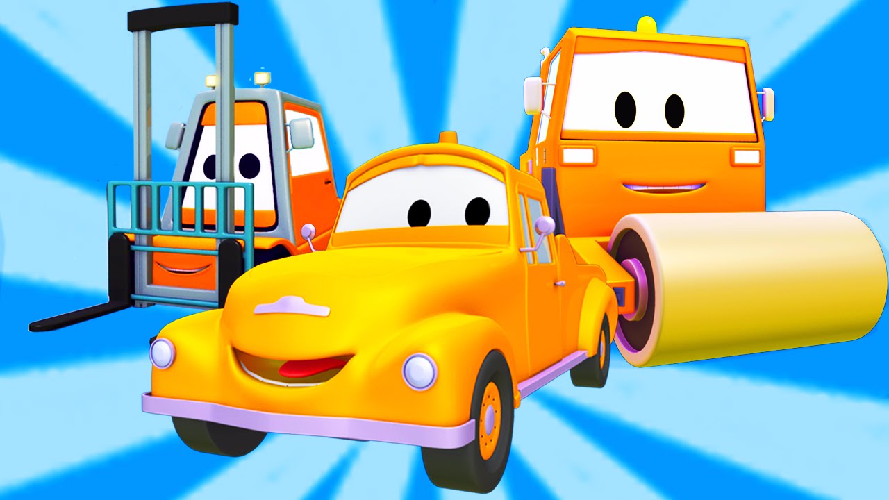 Tom la Grúa con la Apisonadora y la Carretilla Elevadora en Auto City | dibujo animado para niños