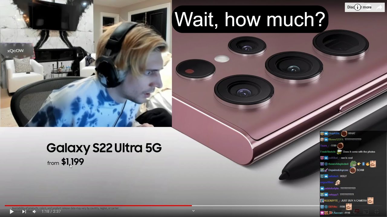xQc reacts Samsung 2022 unpacked event || s22 ultra and others
