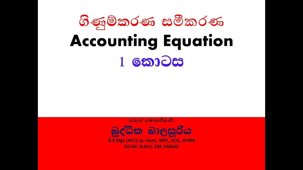 Accounting Equation - 1 - ගිණුම්කරණ සමීකරණය