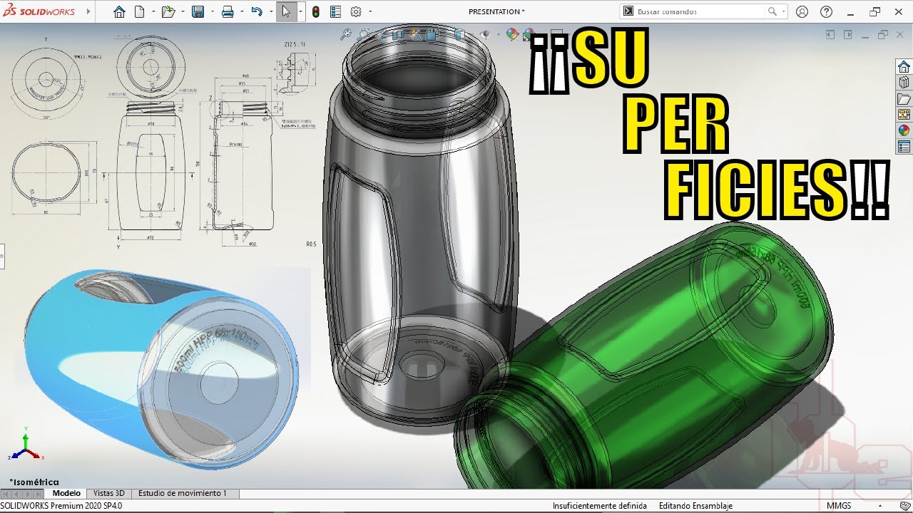 SUPERFICIES EN SOLIDWORKS 2020 | BOTELLA EN SOLIDWORKS  | SURFACE IN SOLIDWORKS 2020