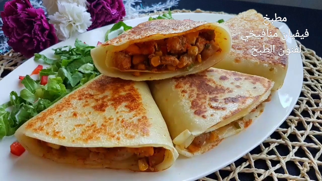 أسهل وأسرع وألذ فطائر بدون عجن وبدون فرن 😍كريب مالح بحشوة الدجاج 😌لذيذ جدا 😋ويستحق التجربة 👌