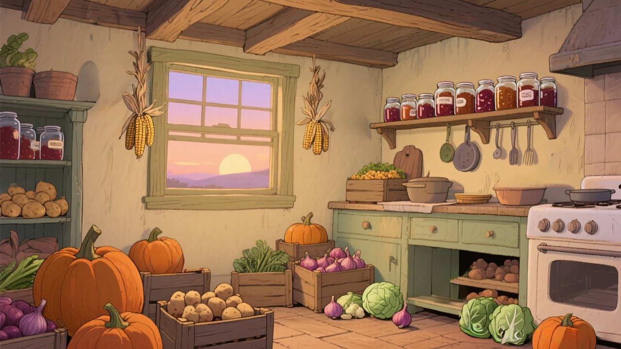 A 1940s Kitchen at Sunset — Another Room Where Golden Light Touches the Wooden Table