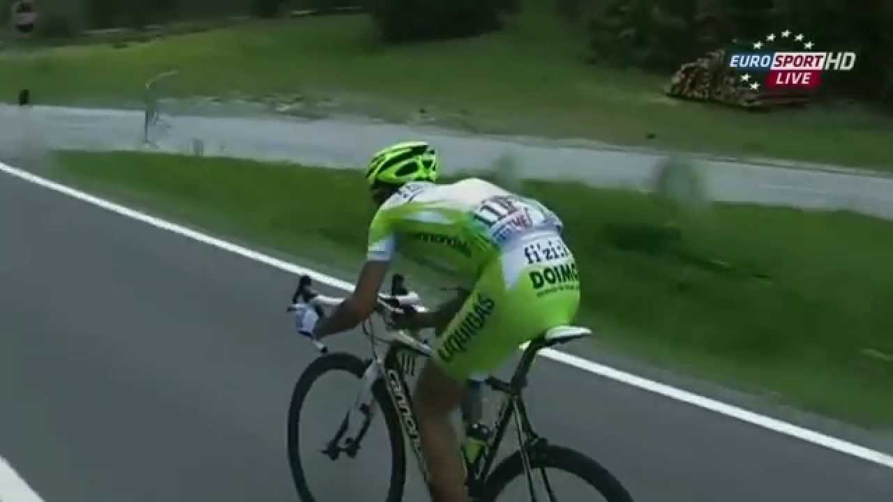 Pro Cyclist Vincenzo Nibali Descending Passo Fedaia, Giro d'Italia 2011