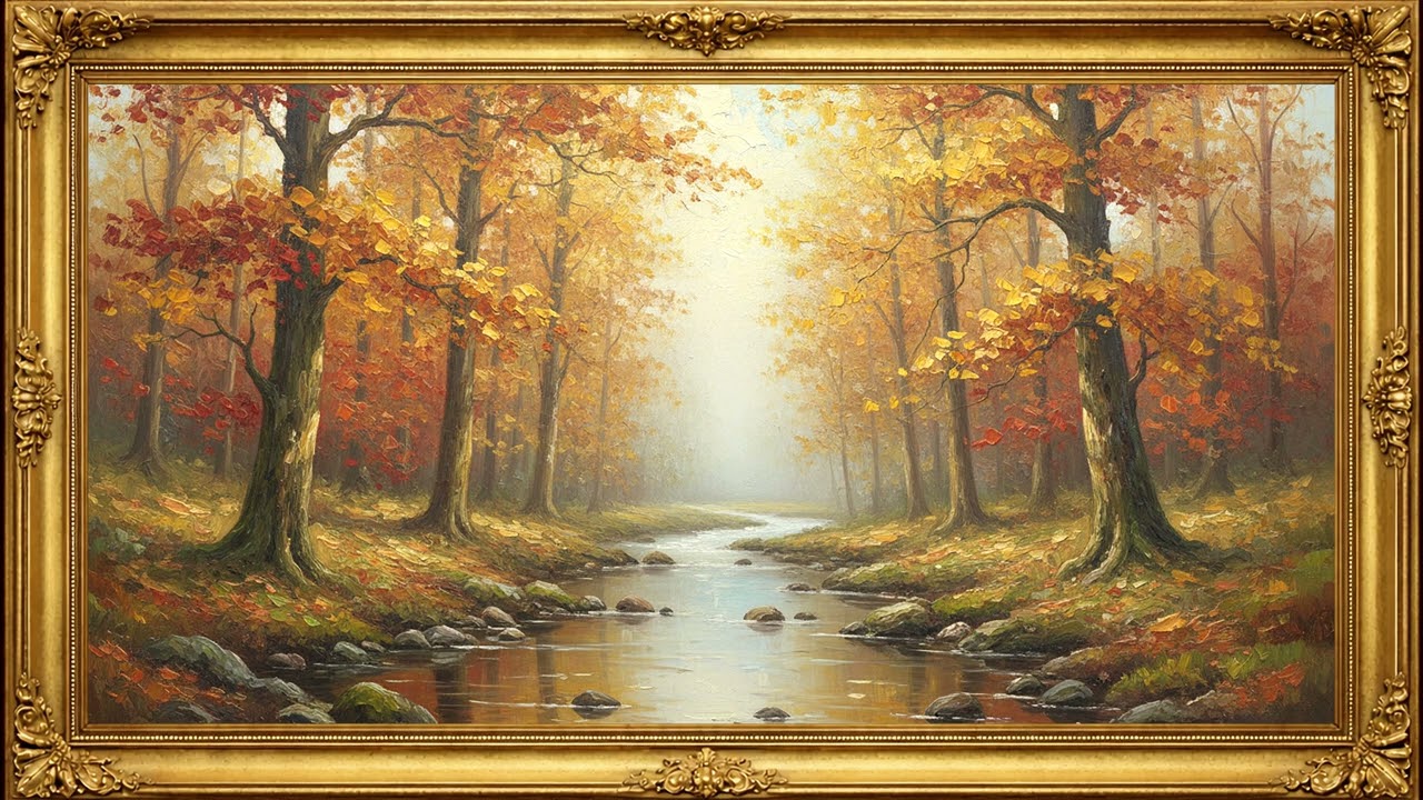 Autumn Forest Stream 🍂 | Vintage Oil Painting Art | 1 Hour | 4K Ultra HD