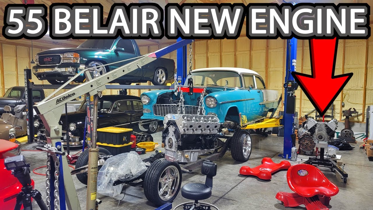 Motor and Transmission Going in the 1955 Belair (6.0LS and 4L80e)
