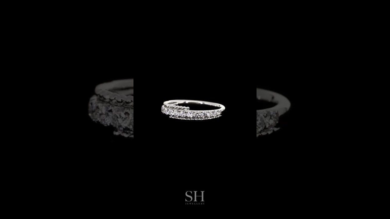Pavé-Set Medium Width Women’s Wedding Band with Milgrain Half-Rows
