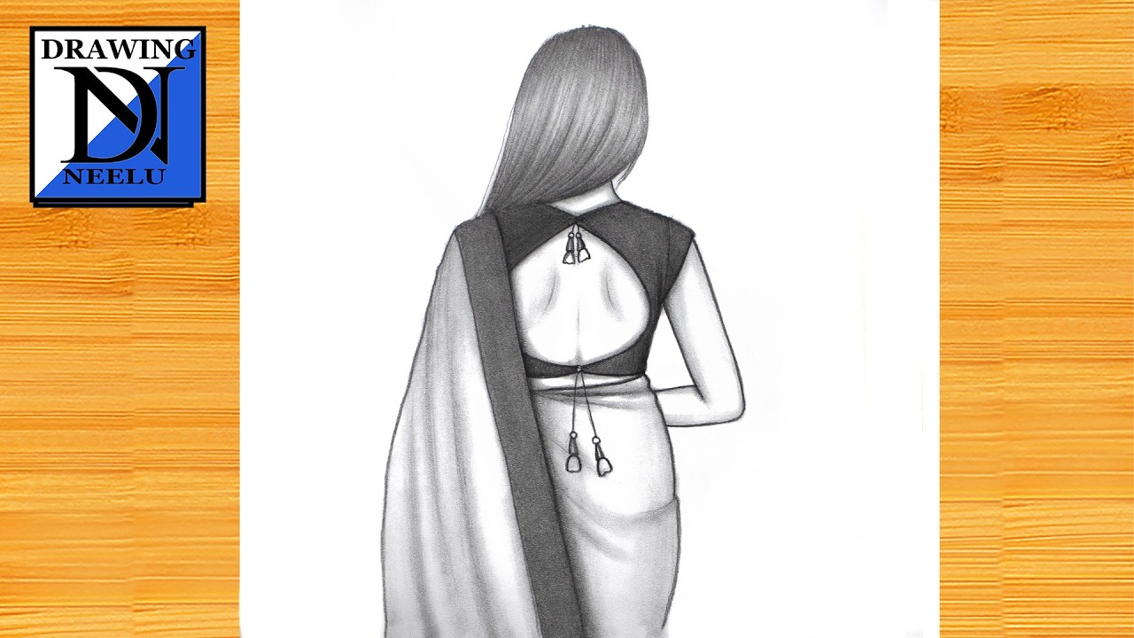 How to Draw a Backside Girl in Saree - Easy Drawing || Pencil Sketch for Beginners || Girl Drawings