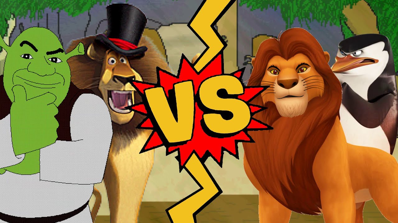M.U.G.E.N Battles | Alex the Lion/Shrek vs Skipper/Simba