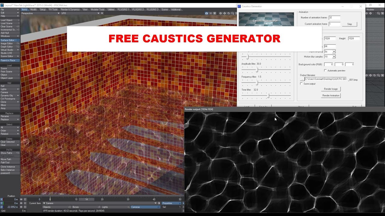 TUTORIAL LIGHTWAVE 3D    FREE CAUSTICS GENERATOR   CREA CAUSTICAS MUY FACILMENTE CON ESTA HERRAMIENT