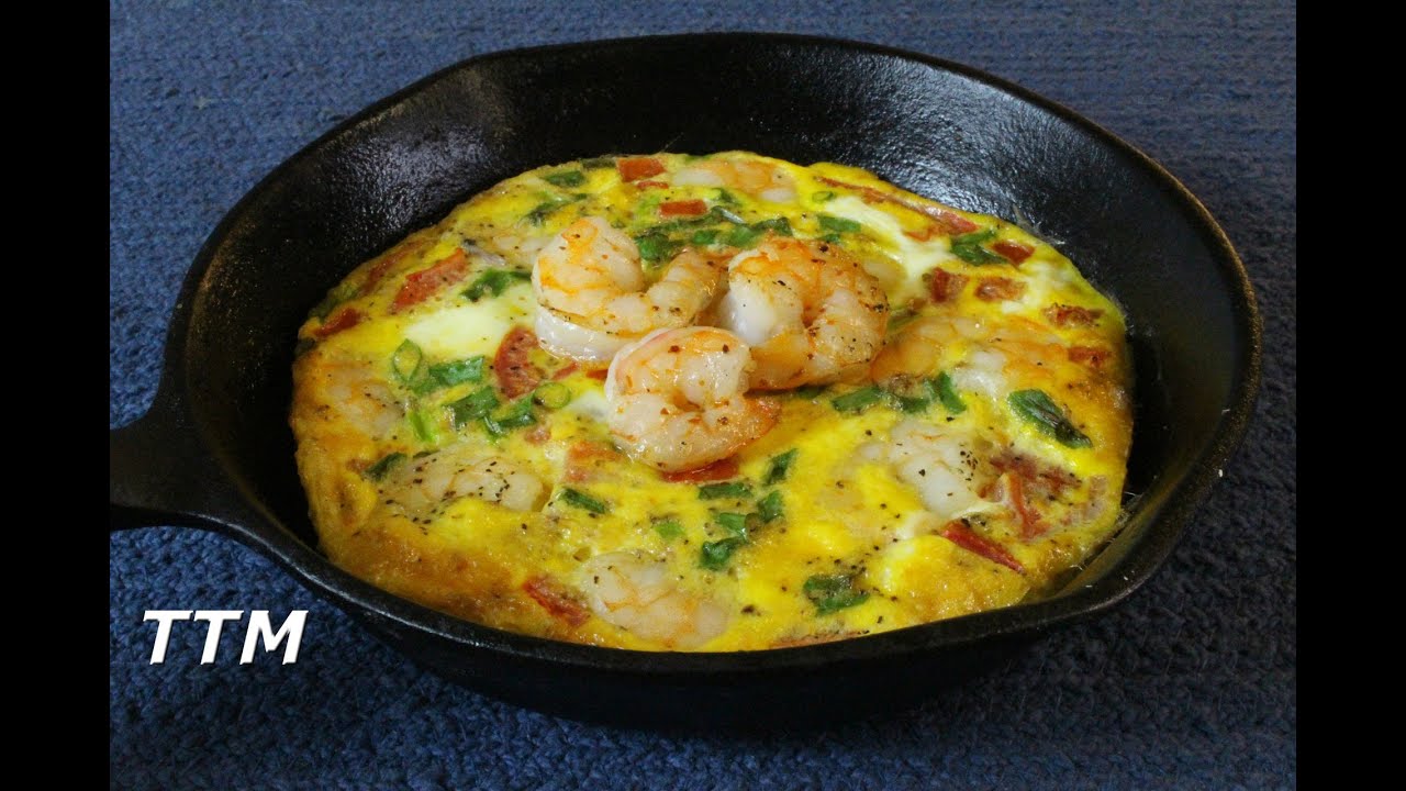 Healthy Baked Shrimp and Eggs Breakfast Frittata in the Cast Iron Skillet
