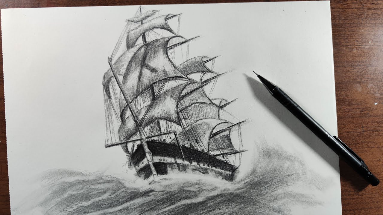 Cómo Dibujar un Barco Antiguo a Lápiz Paso a Paso - Estilo SKETCH