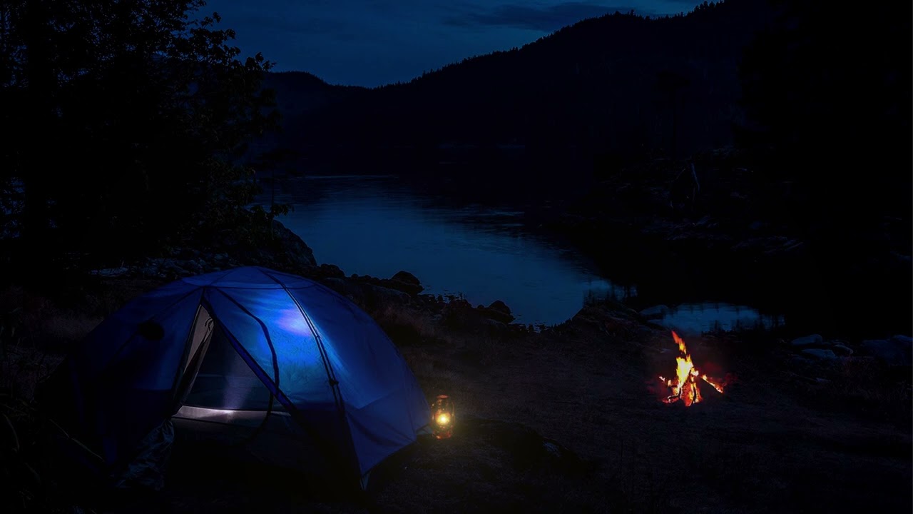 Camp by the river at night, relax with the fire and the sounds of nature  - Nature Sounds ASMR