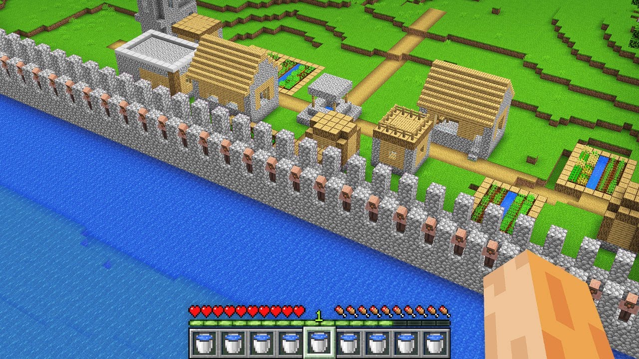 This WALL protects my VILLAGE from WATER TSUNAMI !!! Dam defense in my Minecraft world !!!
