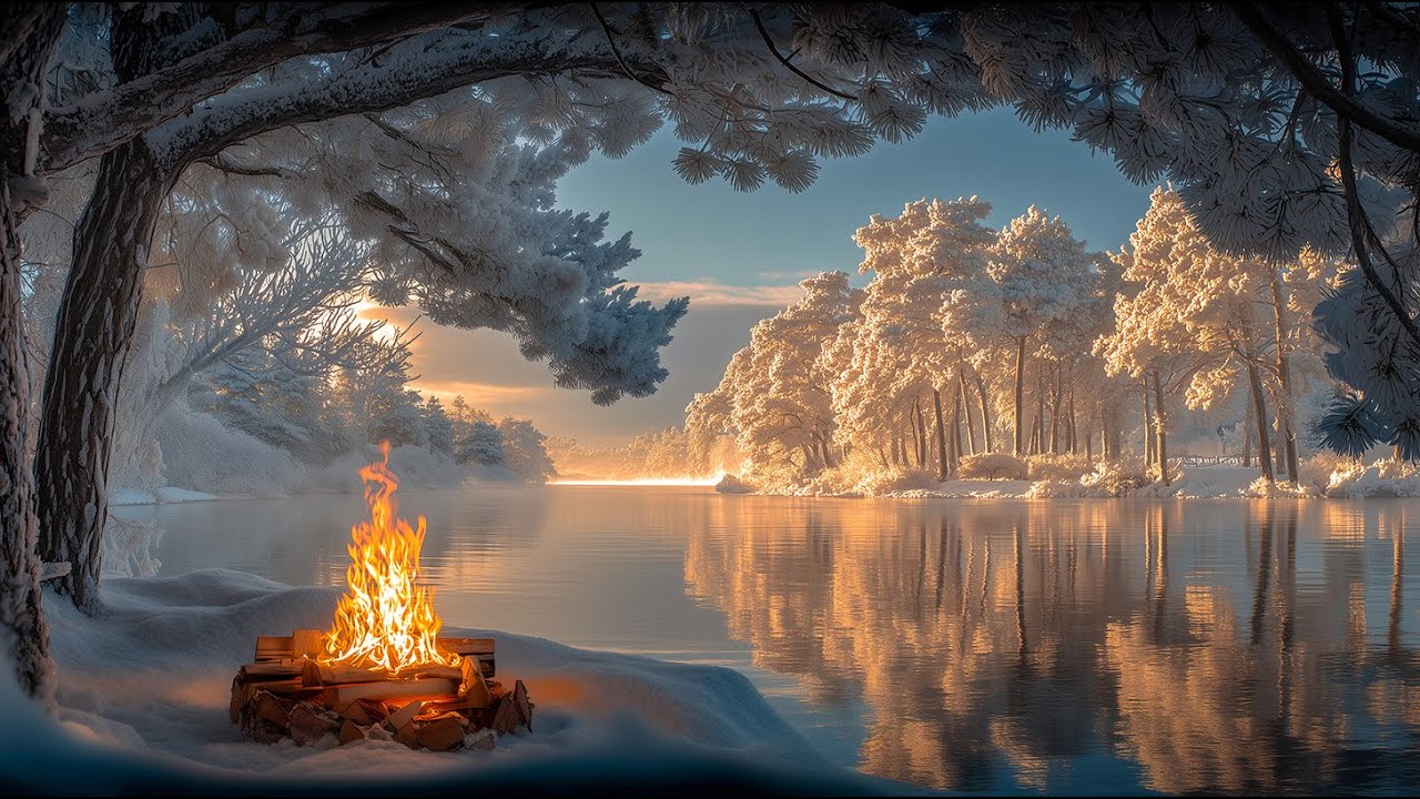You’re Inside a Silent Winter Morning ❄️🔥 Where Firelight Breaks the Frost and Time Slows