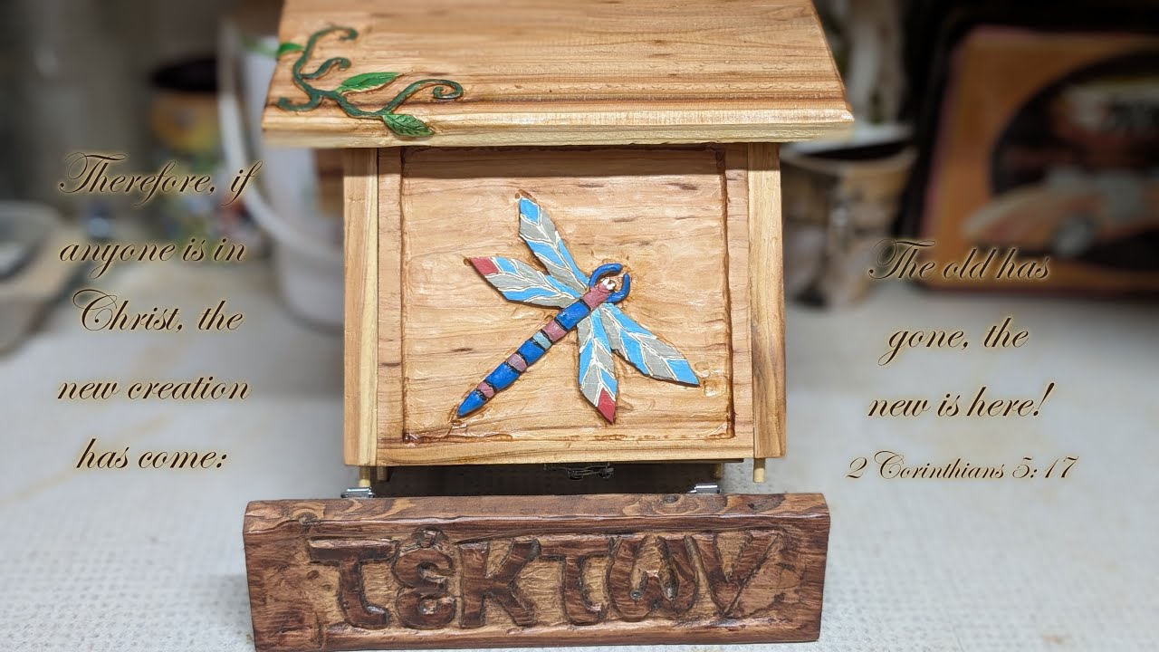 Wood carved dragonfly  - Paint and Varnish (no sound ) - Part 7 of carving a dragonfly