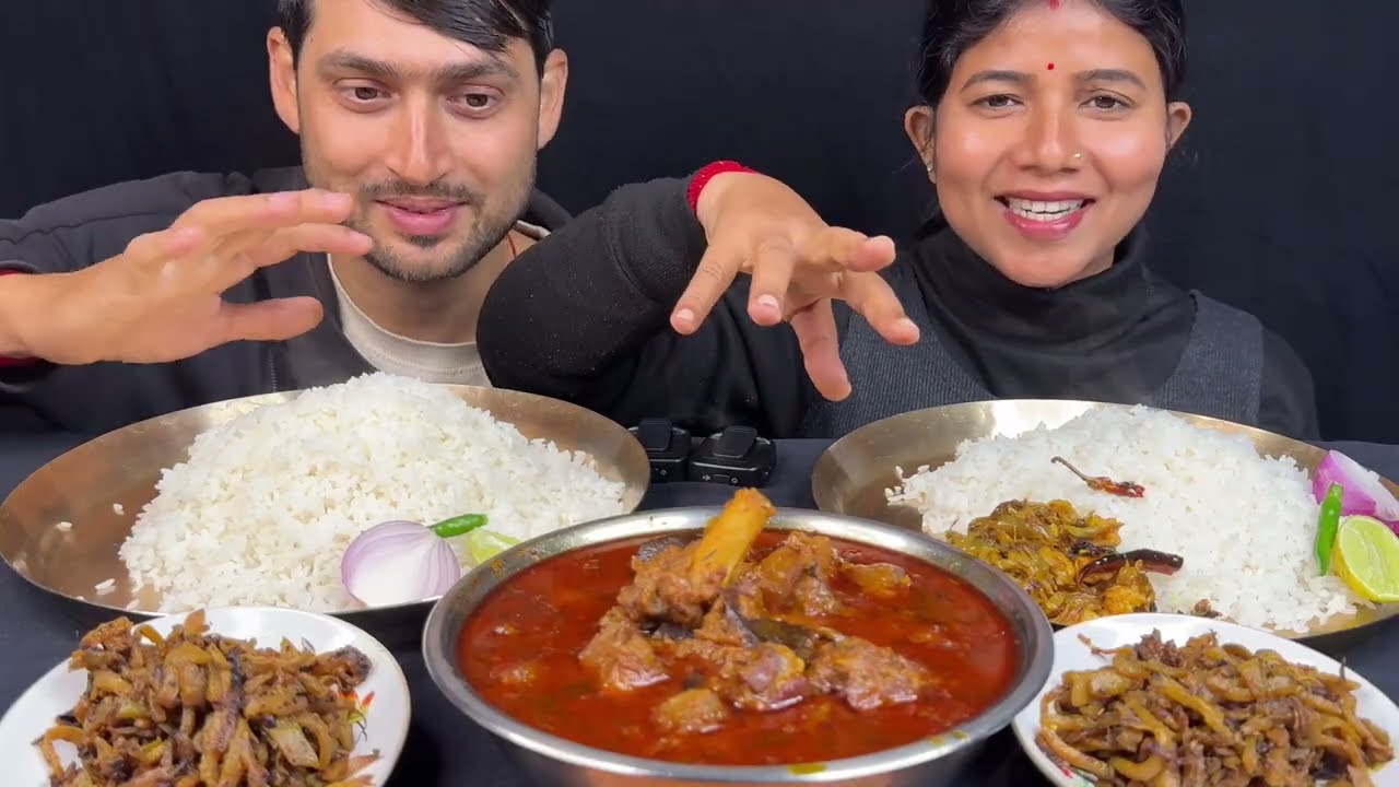 Eating Rice, Mutton Kosha, Olkopi Vaja, Chingri Macher Vorta #food #viral #viralvideo #youtube