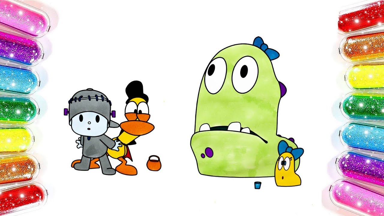 Halloween Posion | Pocoyo Pato Caterpiller Monster Coloring & Drawing for Kids