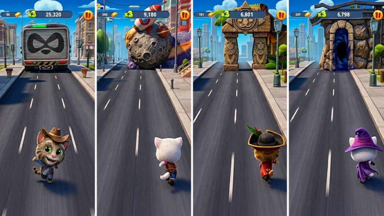 Talking Tom Gold Run: Talking Tom,Talking Angela,Talking Ginger,Witch Angela (Android/iOS) Gameplay