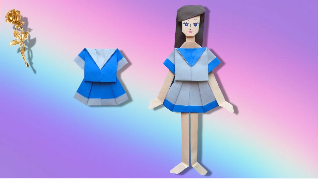 Origami facile : 👗 Robe 👗🚣 marinière 🚢⛵ pour une poupée