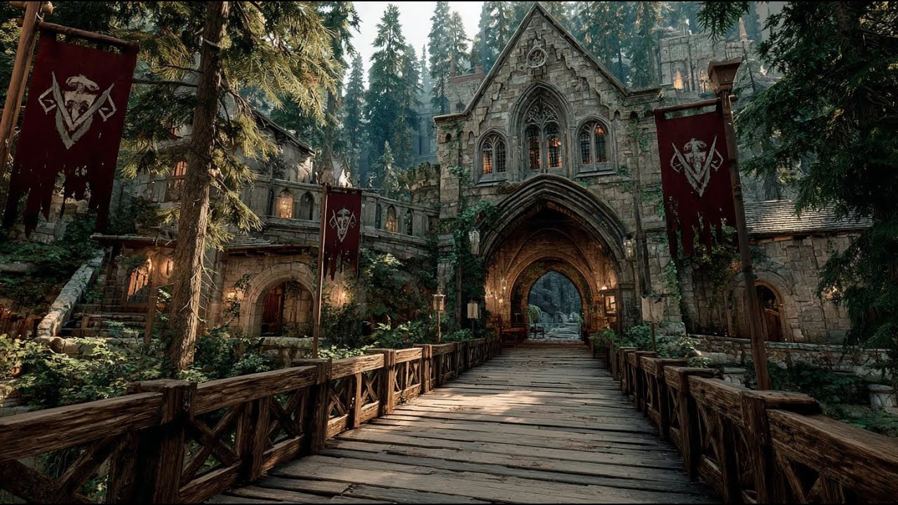 Bannered Bridge to the Hidden Forest Citadel | Medieval Fantasy Music & Animated Ambience