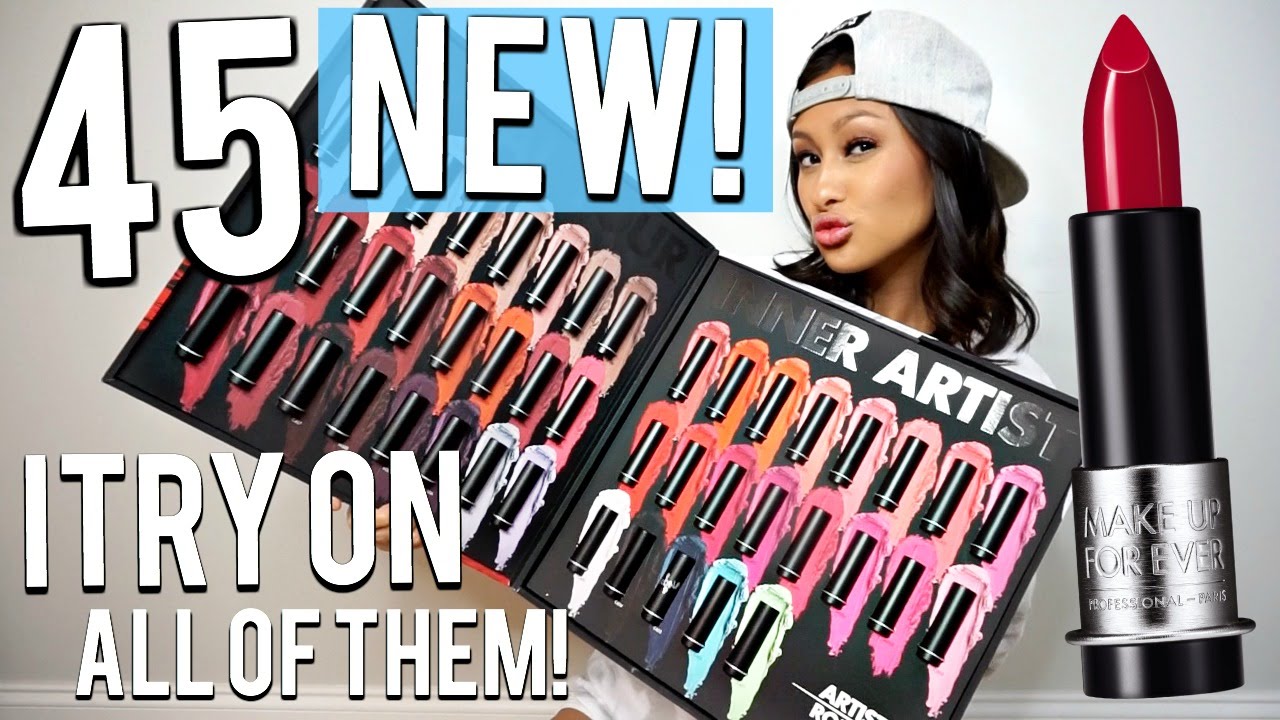 I TRY ON 45 NEW LIPSTICKS! MAKEUP FOREVER ARTIST ROUGE COLLECTION