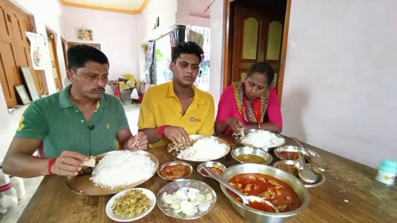 Grand Eating Show | Husband Wife & Son | Chicken - Egg - Fish - Vegetables | Huge Food