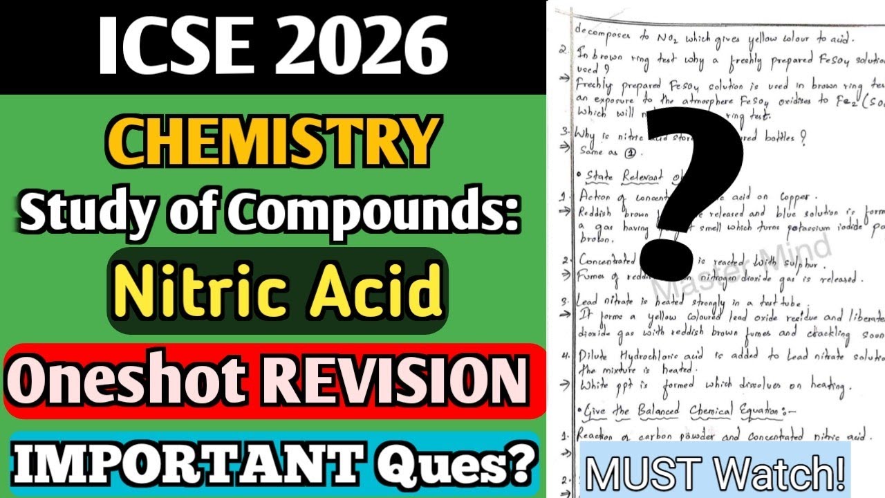 ICSE 2026 Chem | Nitric Acid | Most Important Questions | One Shot REVISION 🔥| MUST WATCH 