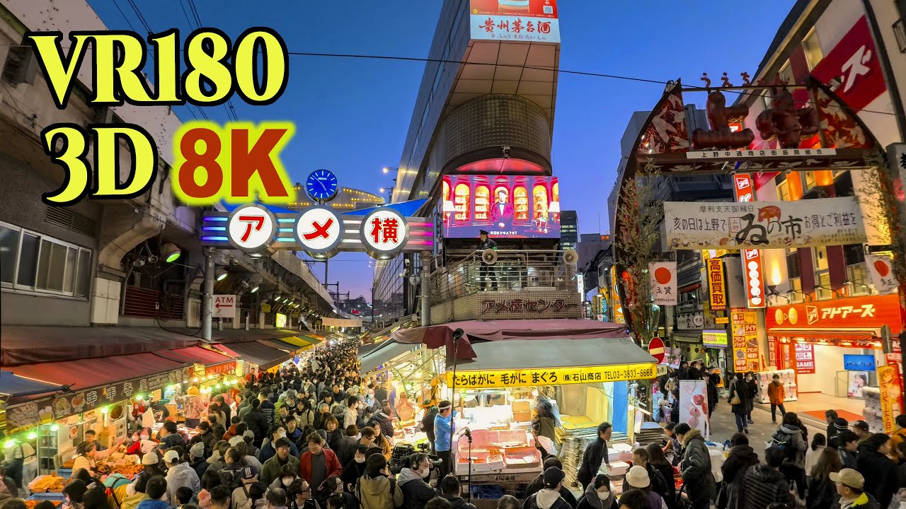[ 8K 3D VR180 ]  年の瀬で大賑わいの上野 アメ横 商店街 Ueno Ameyoko shopping street crowded at the end of the year