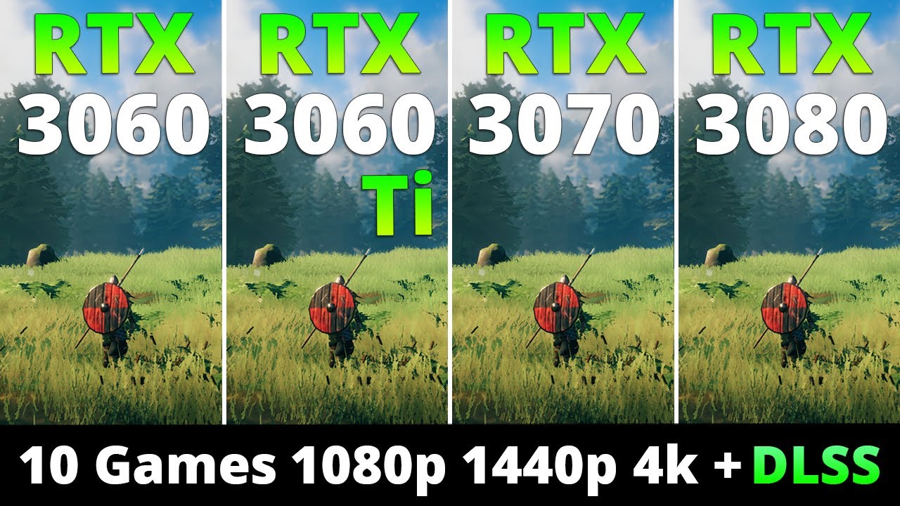 RTX 3060 vs RTX 3060 Ti vs RTX 3070 vs RTX 3080 - 10 Games 1080p 1440p and 4k + DLSS