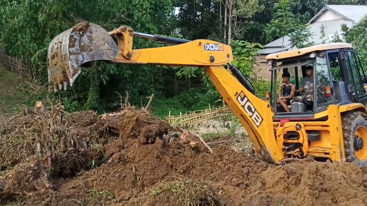 JCB 3dx 4x4 uprooting Big tree roots and Bamboo roots with ease💪