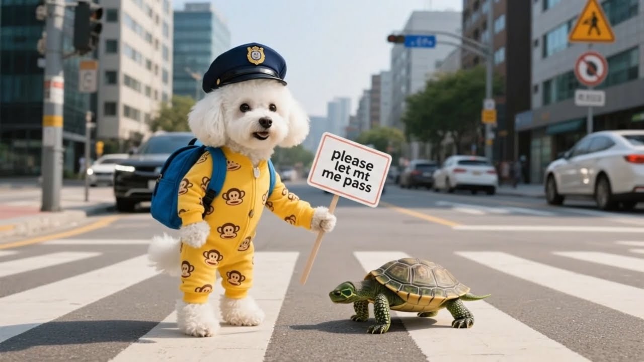 A Bichon Dog Finds a Police Hat and Spends One Day Helping Everyone.