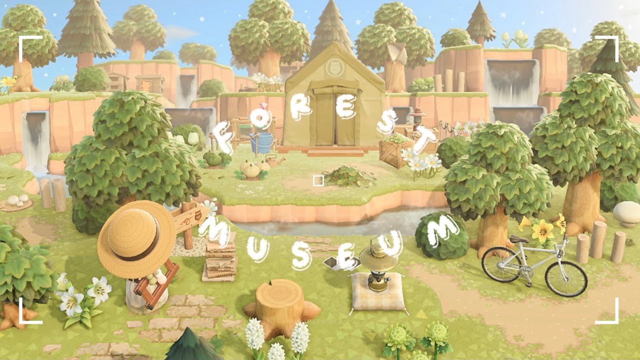 あつ森｜滝に囲まれた森の中の博物館🦉🌳｜遠景島クリエイト｜ACNH 🕰🤍