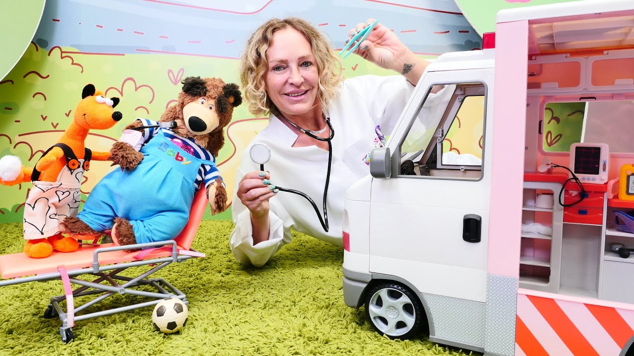 Spielspaß mit Doktor Nicole. 🚑 Warum braucht der Bär einen Krankenwagen? Spielzeug Video für Kinder
