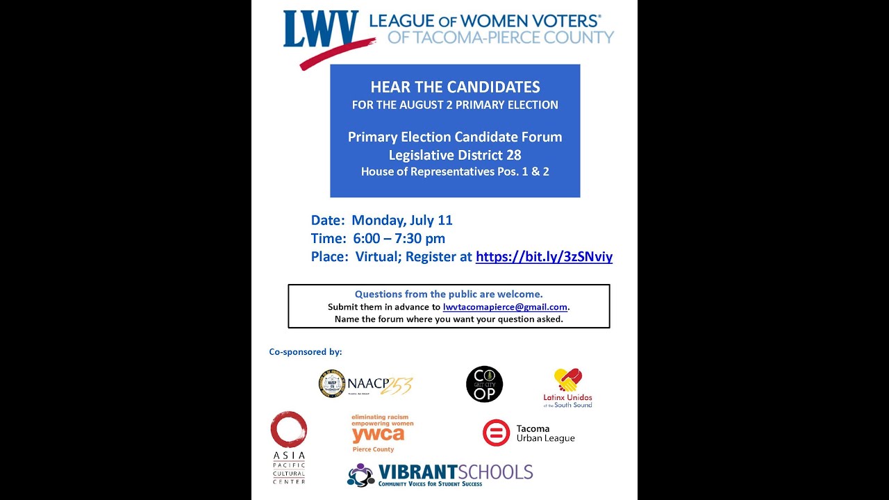 Candidate Forum - House of Representatives Positions 1 and 2, Legislative District 28