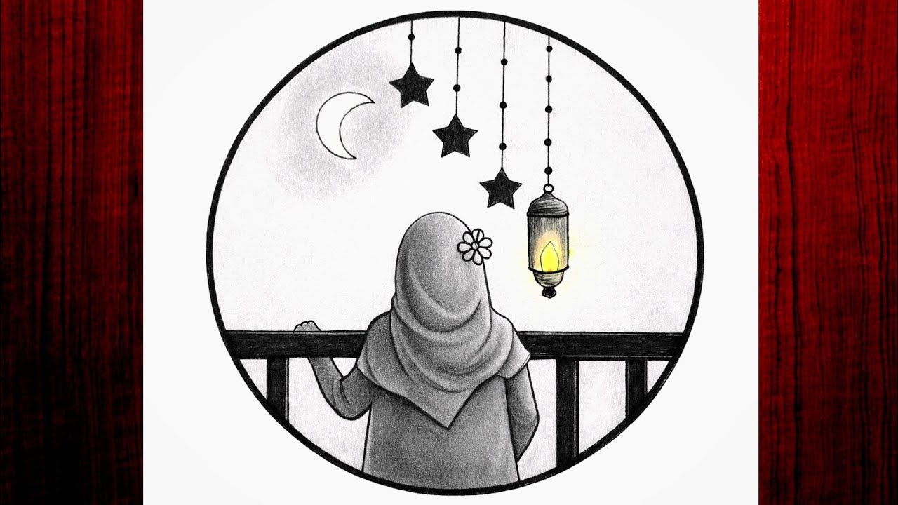 Ramadan Mubarak drawing/Easy Circle Scenery Drawing/Pencil Drawing /Easy drawing ideas for beginners