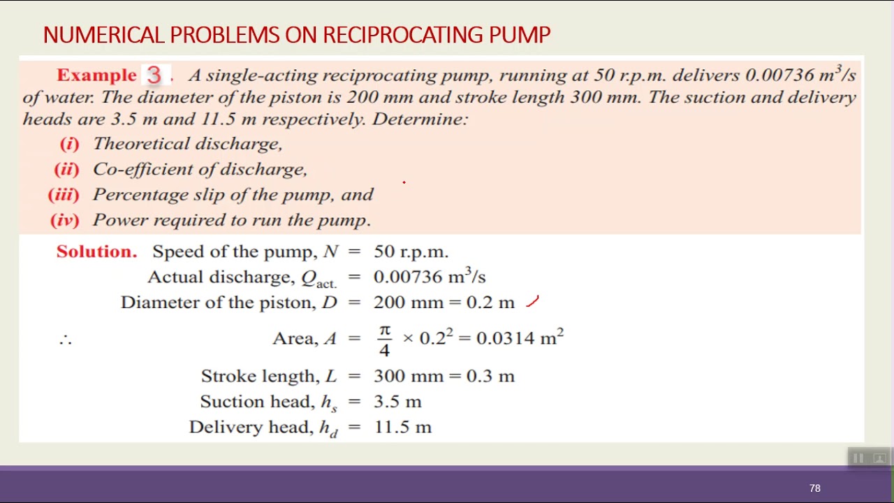EE 202 NUMERICAL PROBLEMS ON RECIPROCATING PUMP PANKAJ BOHRA