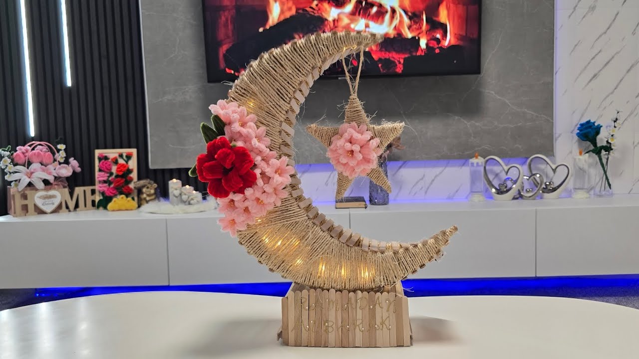 بطريقة جديدة ❤️‍🔥هلال رمضان 2025 🌙✨️ وبأبسط التكاليف وباستخدام أعواد الشينيل المميزة 🌹🌸🌹