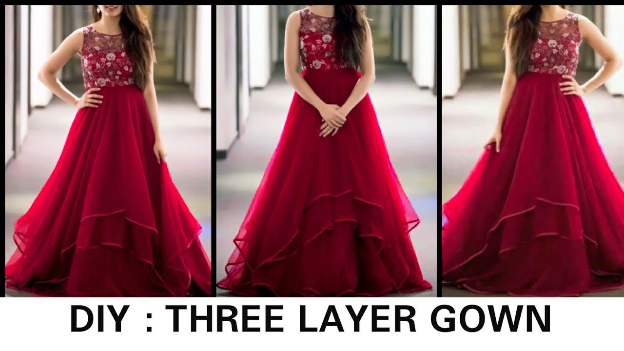 DIY : Convert Old Net SAREE/Fabric Into Three layer Ruffle Dress /  Long Gown Dress