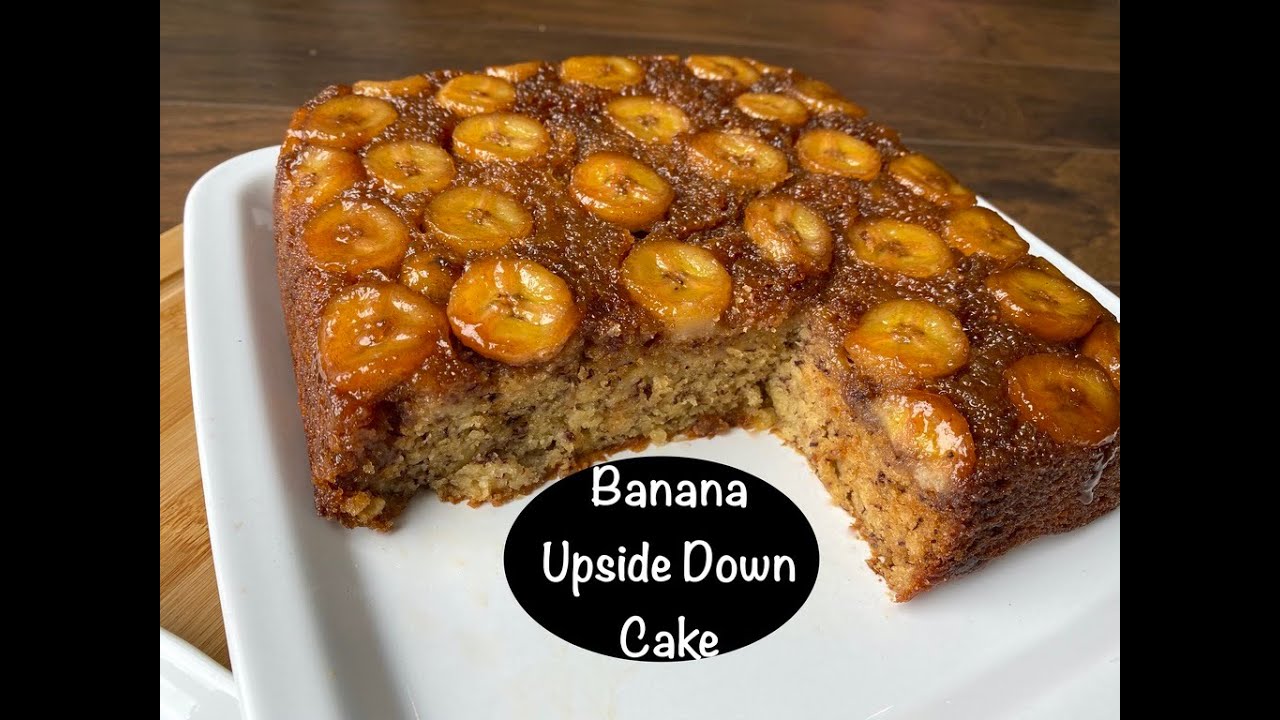 Easy Moist Banana Upside Down Cake Recipe.