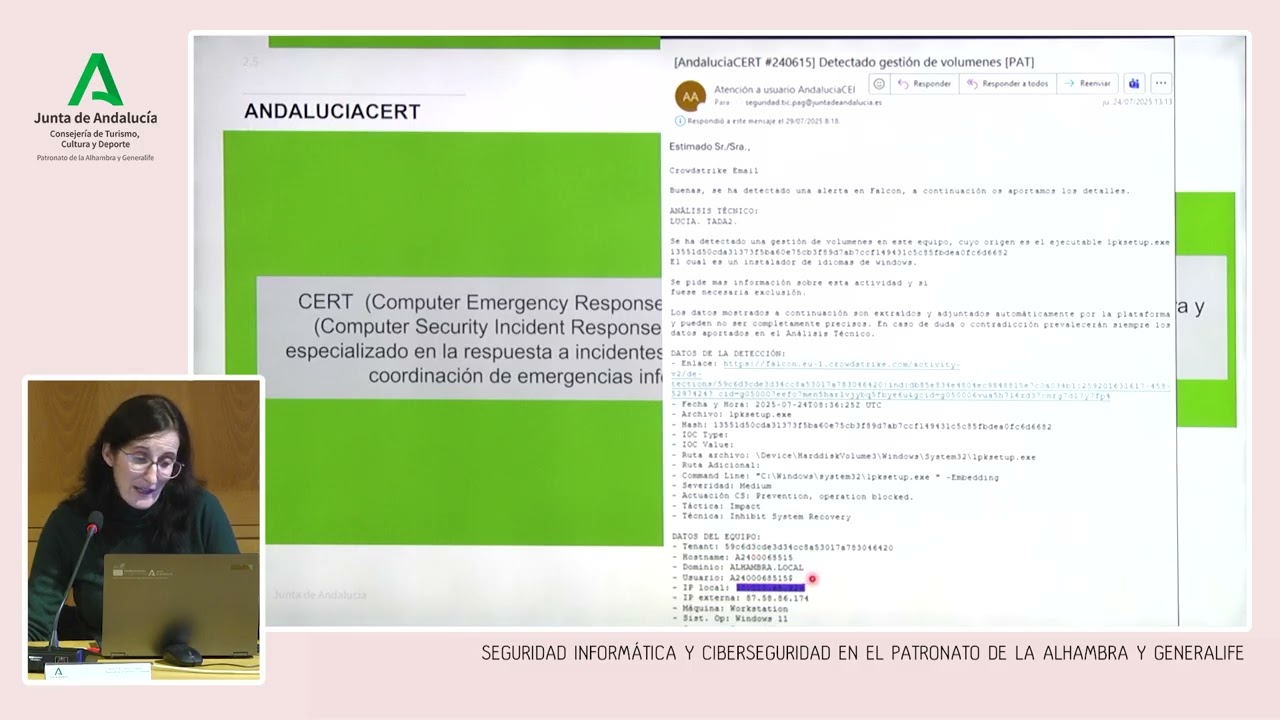 Seguridad Informática y ciberseguridad en el Patronato de la Alhambra y Generalife. Lucía Pérez...
