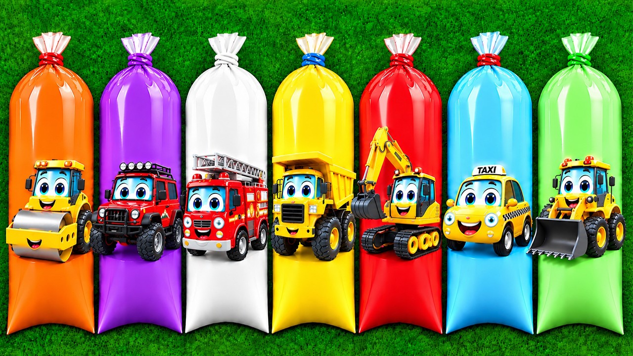 Menemukan Mainan Mobil Konstruksi, Ekskavator, Ambulans, Buldoser, Forklift, Silinder, Derek, Tru...