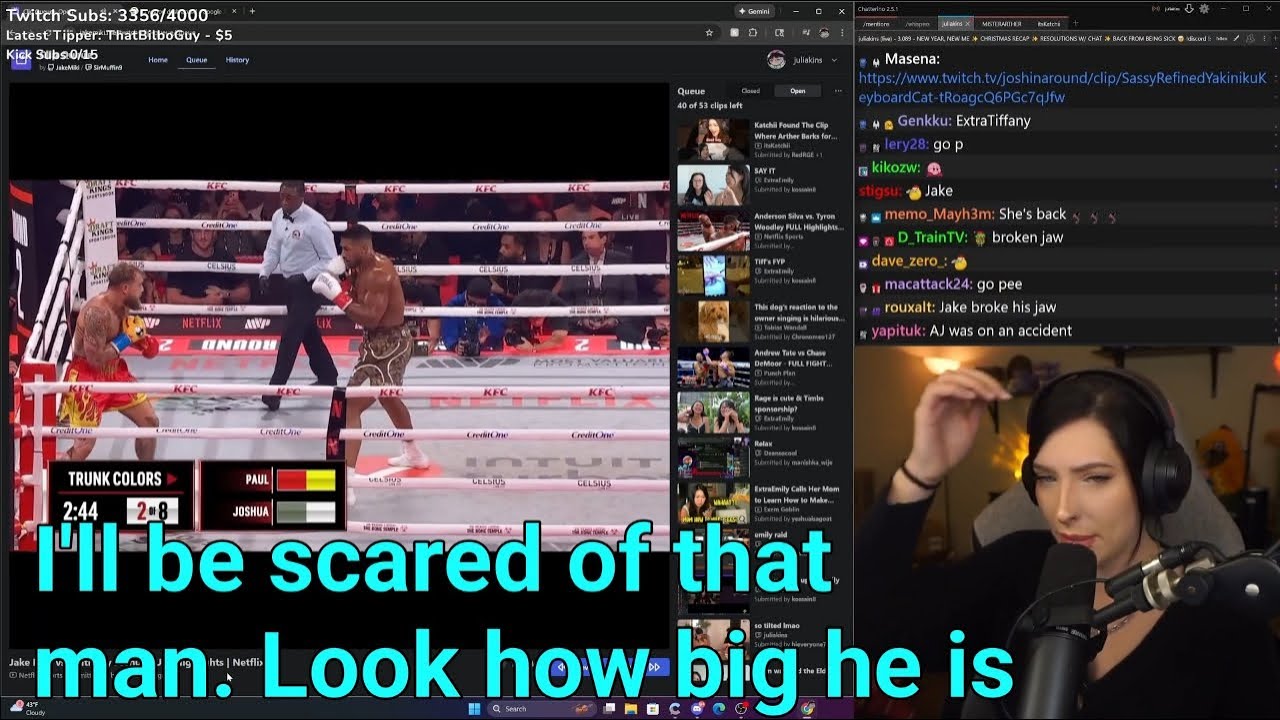 Джулия комментирует лучшие моменты боя Джейка Пола против Энтони Джошуа.