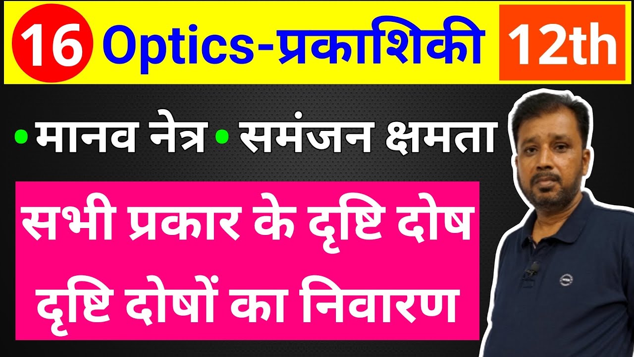 Optics Lec-16: मानव नेत्र, समंजन क्षमता, दृष्टि दोष और उनका निवारण निकट दृष्टि दोष | दूर दृष्टि दोष