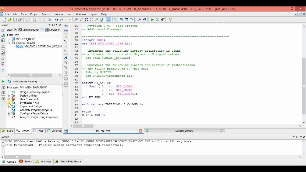 Учебное пособие по моделированию в Xilinx ISE Design Suite 14.7 || VHDL-код для логического элеме...