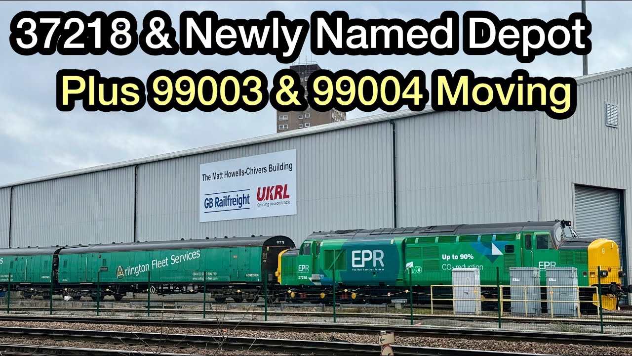 HVO Powered 37218, New DEPOT NAME and 99003 & 99004 on the MOVE at Leicester LIP 09/02/26