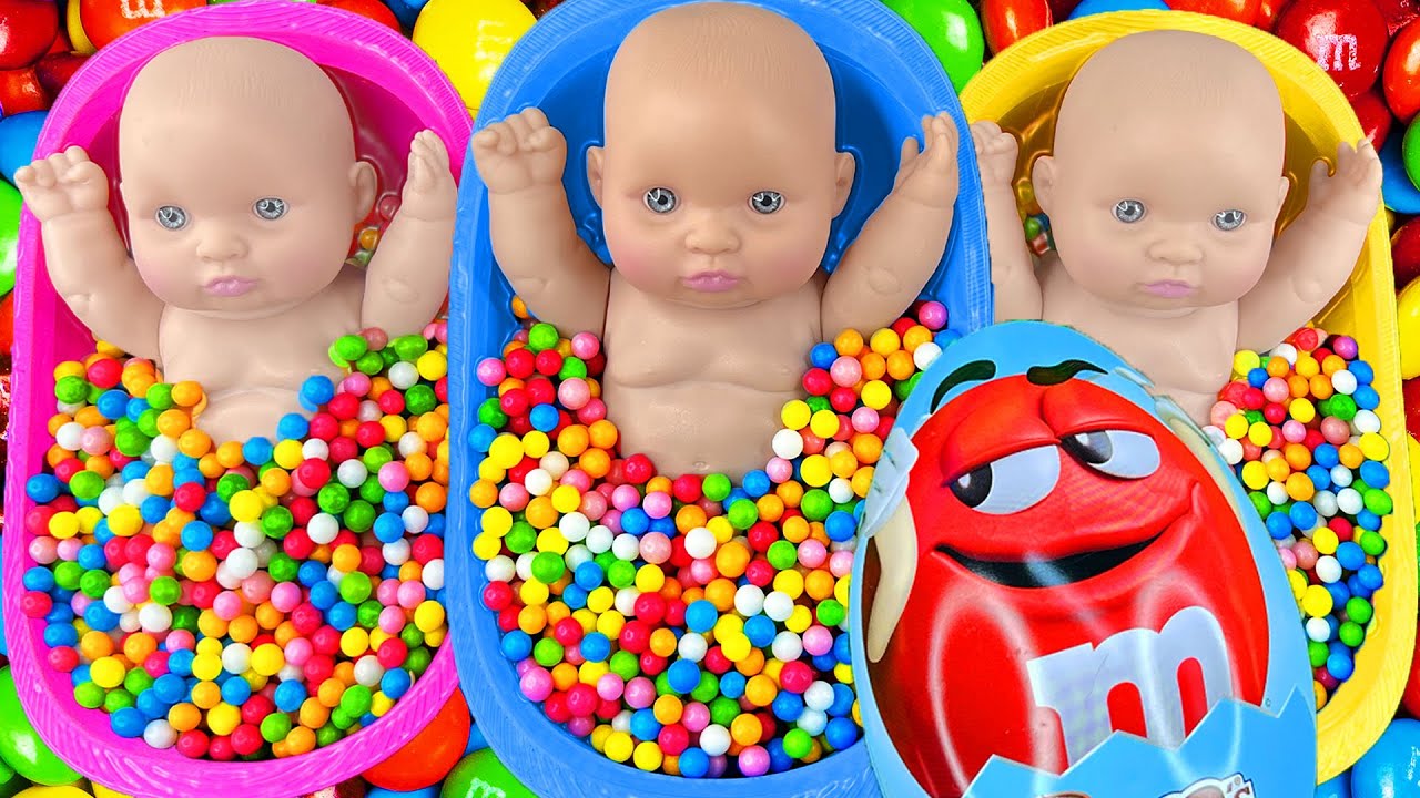 Full of 3 Rainbow BathTubs Candy with M&M's & Magic Slime Cutting Video