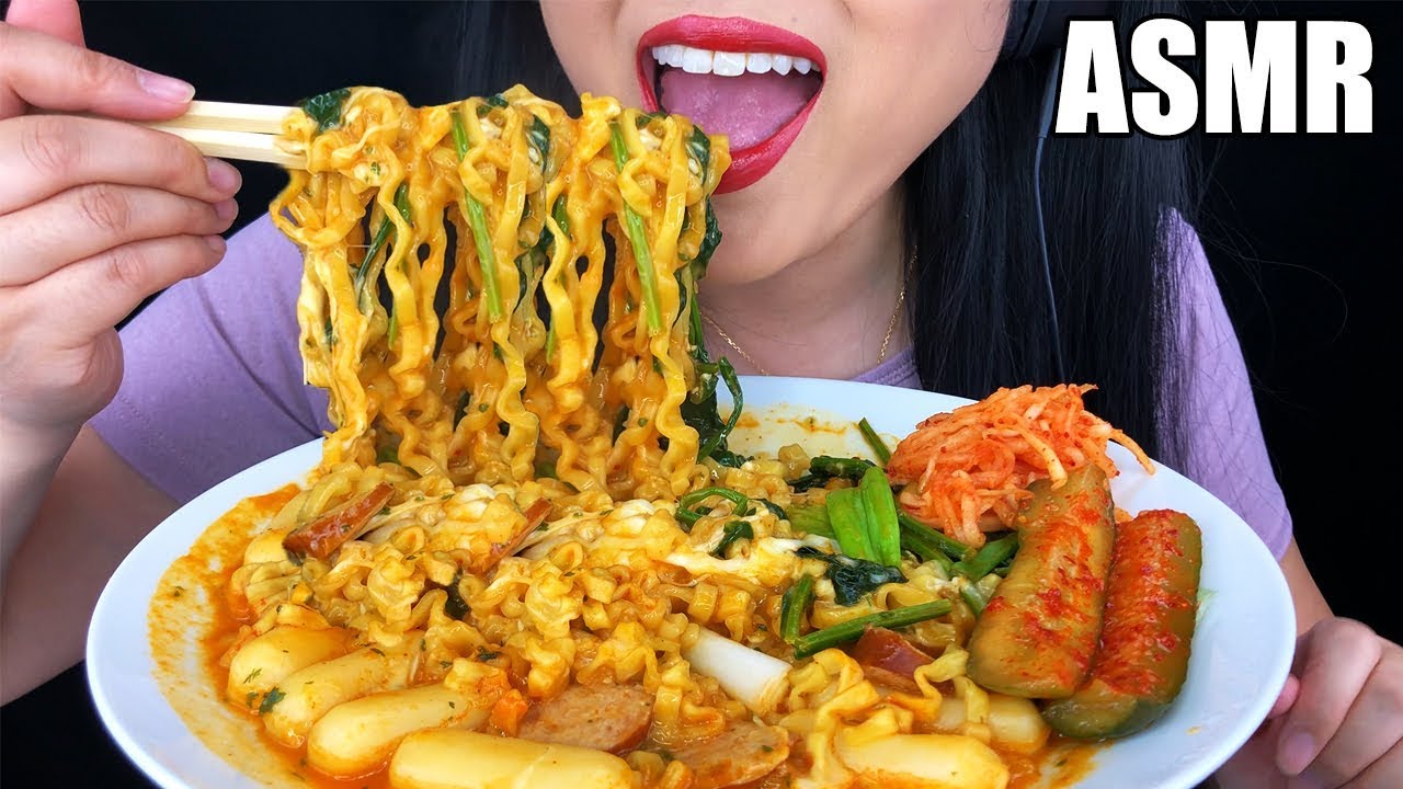 ASMR CHEESY RICE CAKE NOODLES *TTEOKBOKKI*  떡볶이 치즈 먹방 (No Talking) EATING SOUNDS | ASMR Phan